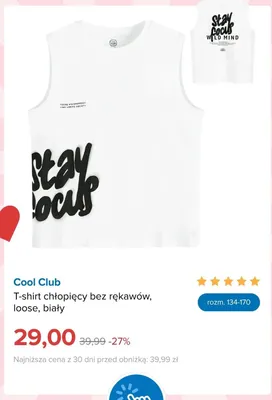 T-shirt chłopięcy bez rękawów Cool Club loose biały promocja w Smyk