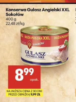 Konserwa Gulasz Angielski XXL Sokołów promocja w Delikatesy Centrum