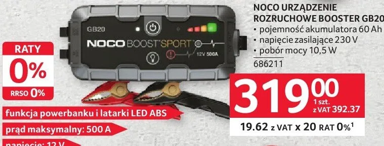 Urządzenie rozruchowe NOCO URZĄDZENIE ROZRUCHOWE BOOSTER GB20 promocja w Selgros
