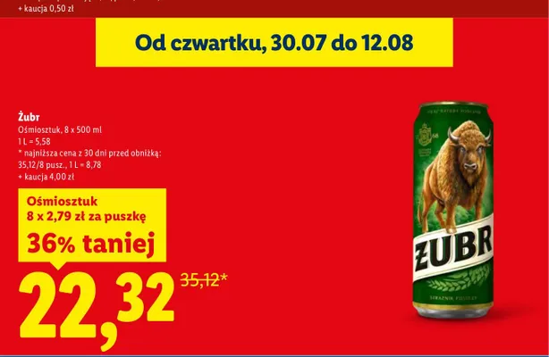 Piwo Żubr Ośmiosztuk 8-pak 500 ml promocja w Lidl