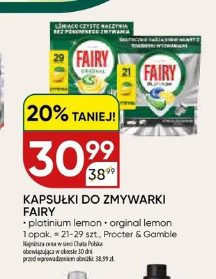 Kapsułki do zmywarki Fairy Platinum Lemon promocja w Chata Polska