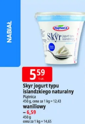 Jogurt typu islandzkiego Skyr naturalny Piątnica promocja w Leclerc