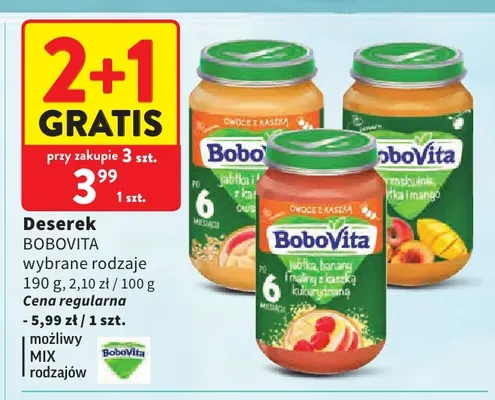 Deserek BoboVita jabłka z kaszką owsianą promocja w Intermarche