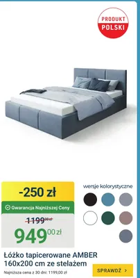 Łóżko tapicerowane AMBER 160x200cm ze stelażem promocja w ERLI
