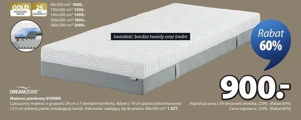 Materac piankowy SVINNA promocja w Jysk