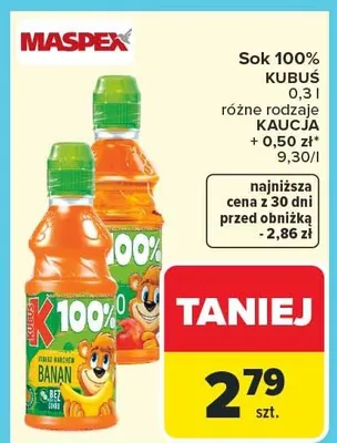 Sok 100% Kubuś różne rodzaje promocja w Carrefour