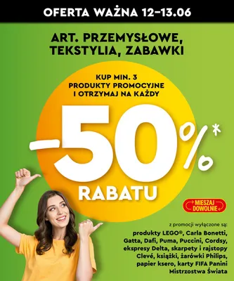 Artykuły przemysłowe, tekstylia i zabawki -50% przy zakupie 3 promocja w Biedronka