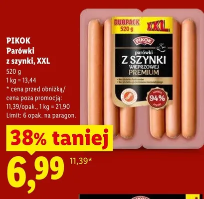 Parówki z szynki PIKOK XXL promocja w Lidl