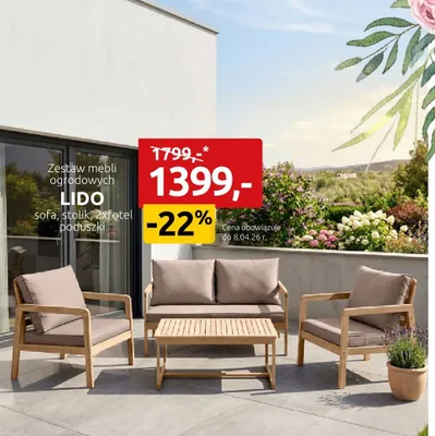 Zestaw mebli ogrodowych sofa, stolik, 2xfotel, poduszki promocja w Black Red White