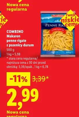 Makaron penne rigate z pszenicy durum Combino promocja w Lidl