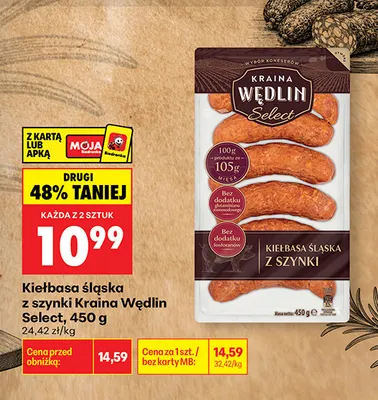 Kiełbasa śląska z szynki Kraina Wędlin Select promocja w Biedronka
