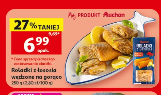Roladki z łososia wędzone na gorąco Auchan promocja w Auchan