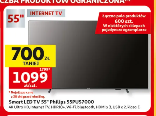 Telewizor Smart LED 55" Philips 55PUS7000 promocja w Auchan