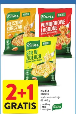 Nudle Knorr pieczony kurczak, pomidorowe łagodne, ser w ziołach wybrane rodzaje promocja w Intermarche