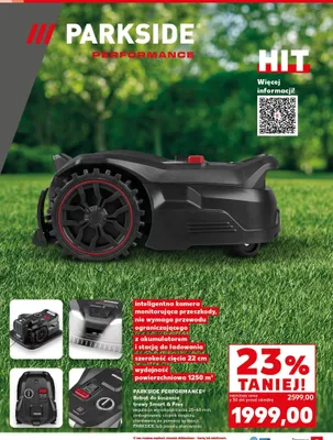 Robot do koszenia trawy PARKSIDE PERFORMANCE Smart & Free z akumulatorem i stacją do ładowania szerokość cięcia 22cm wydajność powierzchniowa 1250m2 promocja w Kaufland