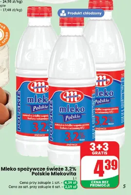 Mleko spożywcze świeże Polskie Mlekovita 3,2% promocja w Dino