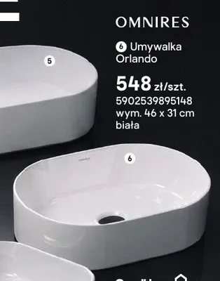 Umywalka nablatowa Omnires Orlando biała 46x31 cm promocja w Castorama