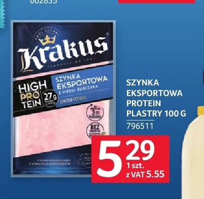 Szynka eksportowa Protein w plastrach Krakus promocja w Selgros