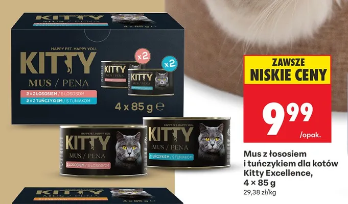 Mus z łososiem i tuńczykiem dla kotów Kitty Excellence 4-pak 85g promocja w Biedronka