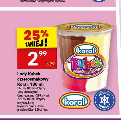 Lody Kubek czterosmakowy Koral promocja w Twój Market
