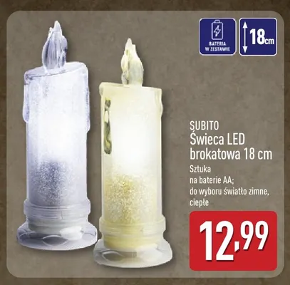 Świeca LED brokatowa 18 cm Subito promocja w Aldi