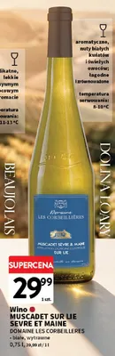 Wino białe Muscadet sur Lie Sèvre et Maine wytrawne Domaine les Corbeillières promocja w Intermarche