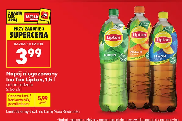 Napój niegazowany Ice Tea Lipton Green promocja w Biedronka