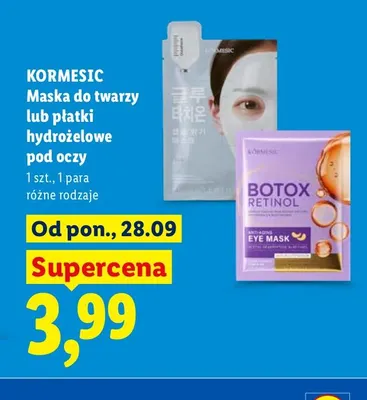 Płatki hydrożelowe pod oczy Kormesic promocja w Lidl