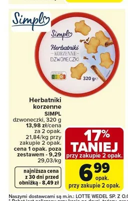 Herbatniki korzenne Simpl dzwoneczki promocja w Carrefour Market