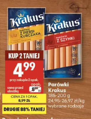 Parówki z piersi kurczaka Krakus promocja w Delikatesy Centrum