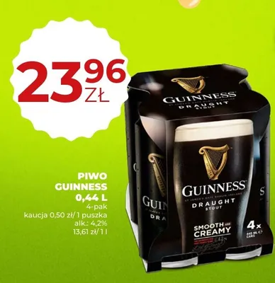 Piwo Guinness Draught Stout 4-pak 0,44l promocja w Duży Ben