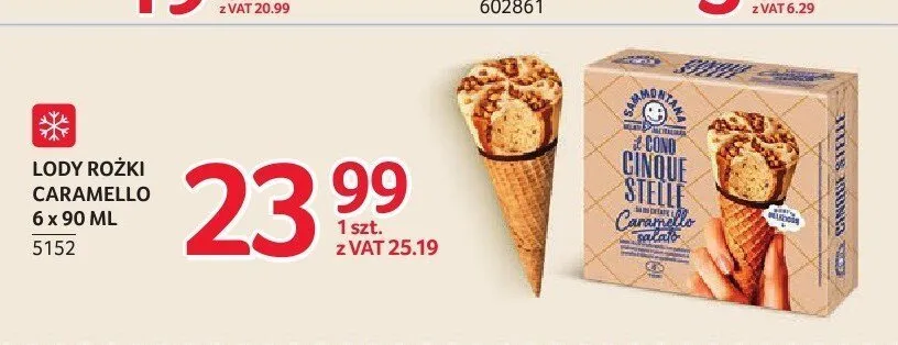 Lody rożki Sammontana Cono Cinque Stelle Caramello Salato 6-pak promocja w Selgros