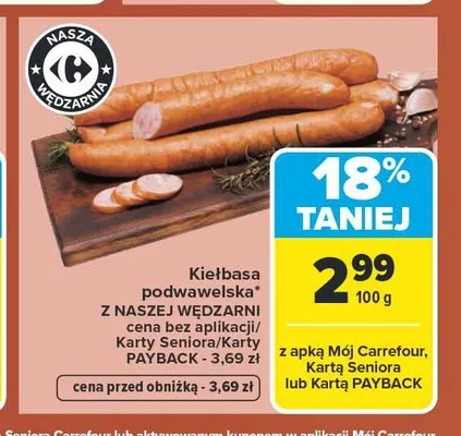 Kiełbasa podwawelska Nasza Wędzarnia promocja w Carrefour