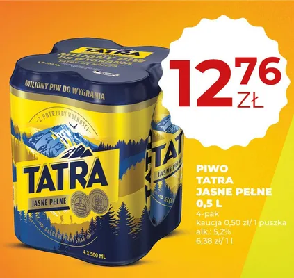 Piwo Tatra Jasne Pełne 4-pak 500 ml promocja w Duży Ben