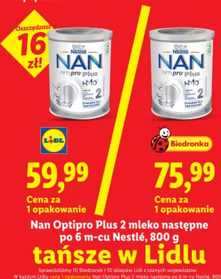Mleko następne po 6 m-cu Nestlé Nan Optipro Plus 2 promocja w Lidl