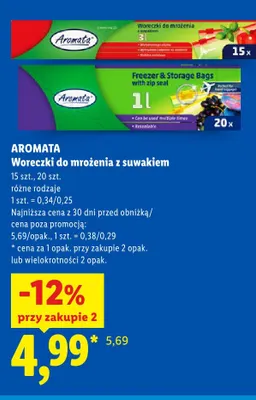 Woreczki do mrożenia z suwakiem Aromata 3 l 15-pak promocja w Lidl