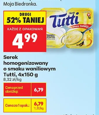 Serek homogenizowany o smaku waniliowym Tutti 4-pak 150g promocja w Biedronka