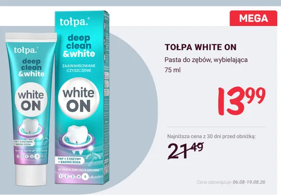 Pasta do zębów wybielająca Tołpa White On promocja w Rossmann