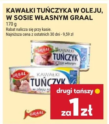 Kawałki tuńczyka w oleju, w sosie własnym Graal promocja w Stokrotka