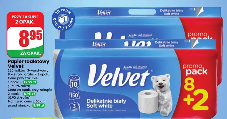 Papier toaletowy Velvet 10-pak promocja w Dino