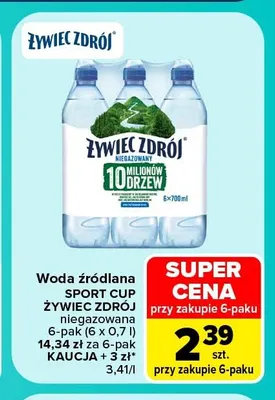 Woda źródlana niegazowana Sport Cup Żywiec Zdrój 6-pak 0,7 l promocja w Carrefour Market