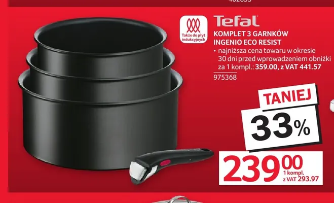 Komplet garnków Tefal Ingenio Eco Resist 3-pak promocja w Selgros