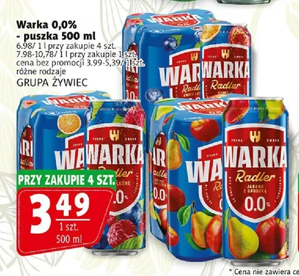 Piwo bezalkoholowe Warka Radler 0,0% Grejpfrut z Pomarańczą promocja w Prim Market