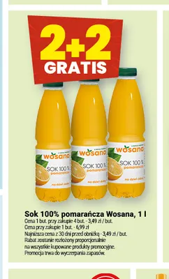 Sok pomarańcza Wosana 1 l 100% promocja w Twój Market