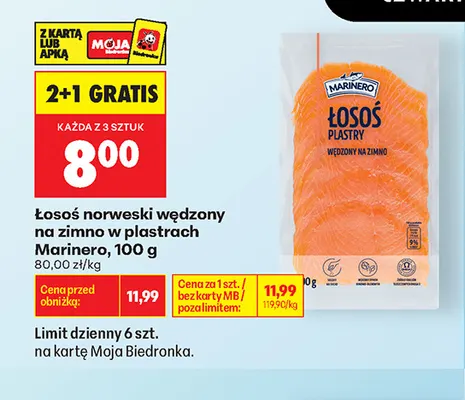 Łosoś norweski wędzony na zimno w plastrach Marinero promocja w Biedronka