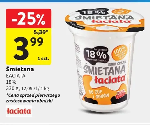 Śmietana Łaciata 18% promocja w Intermarche