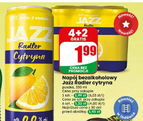 Piwo bezalkoholowe Napój bezalkoholowy Jazz Radler cytryna promocja w Dino