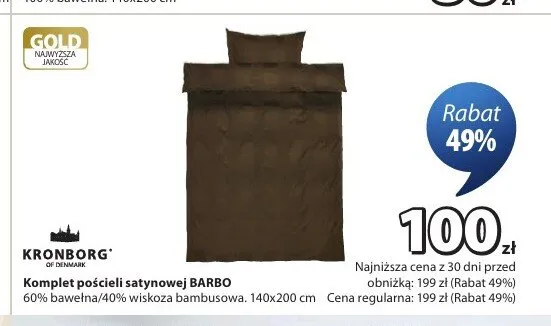 Komplet pościeli satynowej Kronborg Barbo 140x200 cm promocja w Jysk