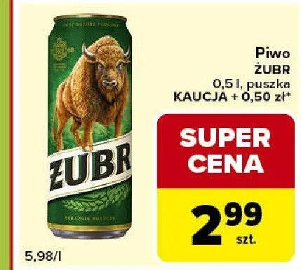 Piwo Żubr puszka promocja w Carrefour Express