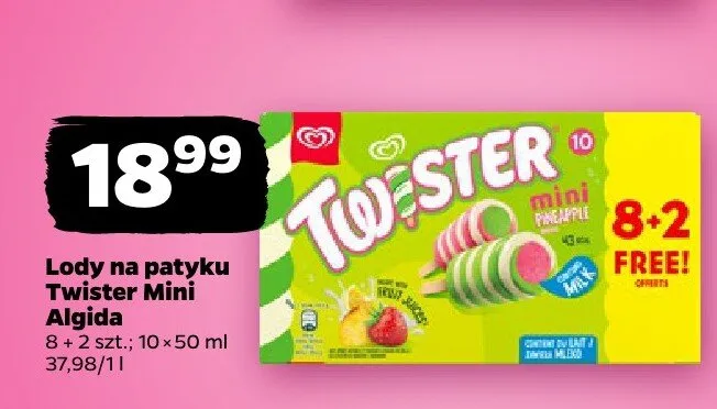 Lody na patyku Twister Mini Algida 10-pak 50ml promocja w Netto